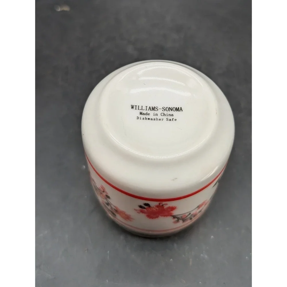 Williams-Sonoma Floral Porcelain Egg Coddler Red White Chinoiserie Poacher Lid